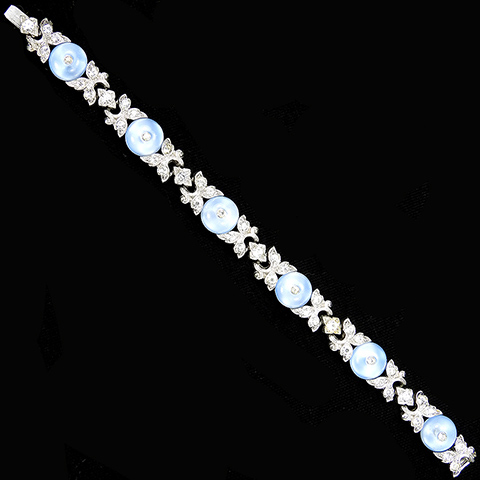 Trifari 'Alfred Philippe' Pave and Aquamarine Cabochons 'Shoebutton' Link Bracelet