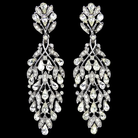 Trifari 'Alfred Philippe' 'Ice Flambe' Diamond Chandelier Pendant Clip Earrings