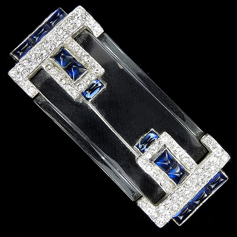 KTF Trifari 'Alfred Philippe' Pave Cushion Cut Sapphires and Crystal Bar Pin