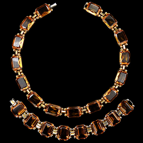 Trifari 'Alfred Philippe' Gold and Oblong Cut Citrine Crystals Choker Necklace and Bracelet Set