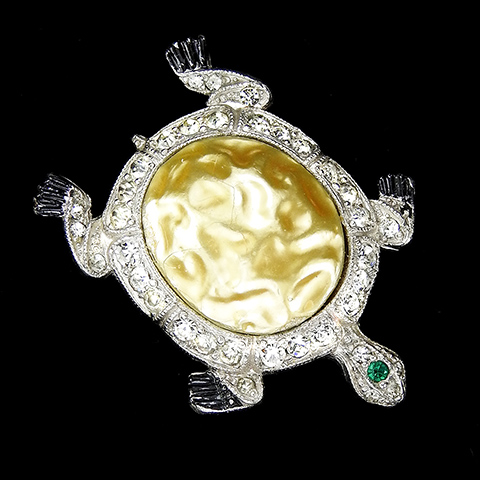 Trifari 'Alfred Philippe' Pave and Enamel Miniature Pearl Belly Turtle Pin