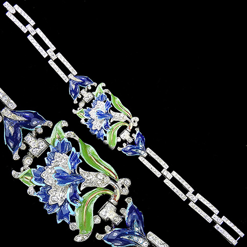 Trifari 'Alfred Philippe' 'Rue de la Paix' Pave and Enamel Dark Blue Carnation Bracelet