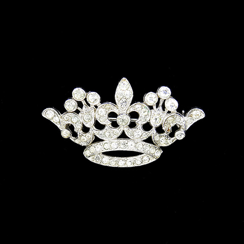 KTF Trifari 'Alfred Philippe' Pave Openwork Fleur de Lys Royal Crown Pin